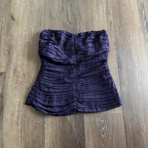 The Limited Shirred Wrinkled Ruched Purple Eggplant Strapless Top
